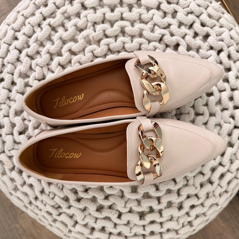 Women's Cream Loafers with Gold Accent